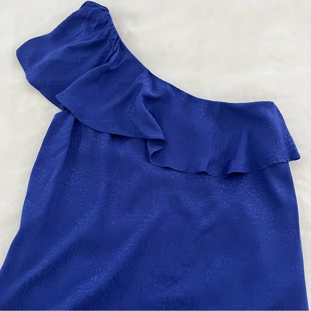Anthropologie Ruffled One-Shoulder Mini Dress in Blue, Size 0 NWOT